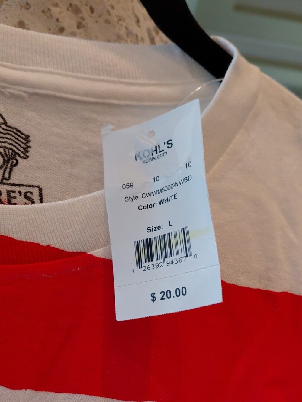 Kohl's Red and White Striped Short Sleeve Tee with Pocket Character - Picture 2 of 3